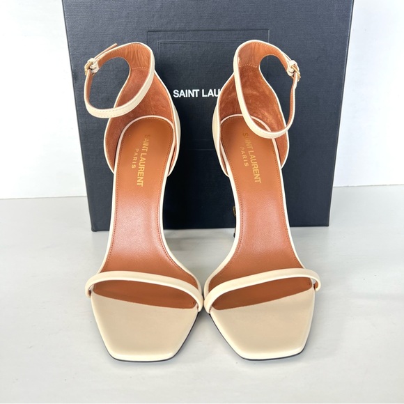 SAINT LAURENT Opyum Beige Leather Ankle Strap Open Toe Heel Sandals Sz 39 NWT - Picture 5 of 15